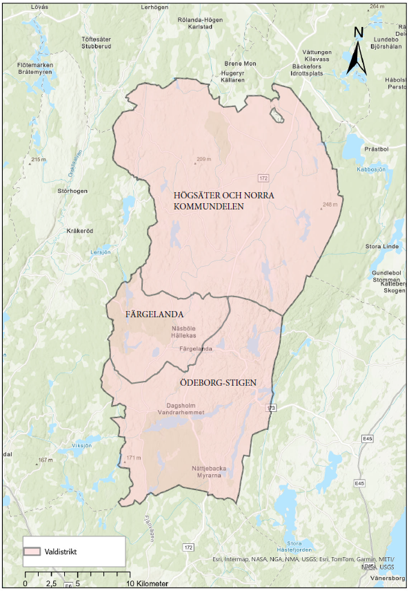 De tre valdistrikten i Färgelanda Kommun